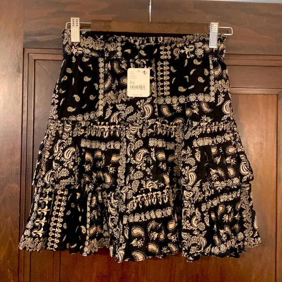 Free People Melissa Black Paisley Print Tiered Ruffled Mini Skirt - Picture 2 of 3